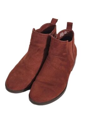 Time and Tru Womens Orange Suede Ankle Boots Side Zip Block Heel Size 7.5 Bootie